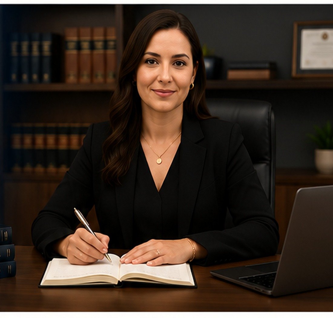 Profissional em ambiente corporativo de advocacia